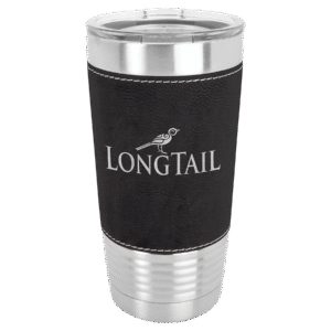 Polar Camel 20 oz. Black/Silver Laserable Leatherette Tumbler with Clear Lid