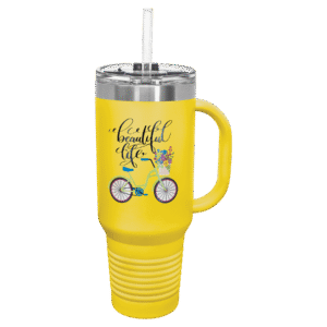Polar Camel 40 oz. Yellow Travel Mug with Snap Lid & Straw