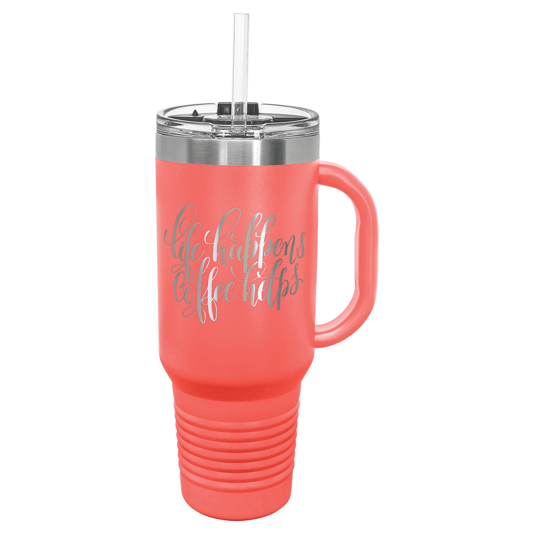 Polar Camel 40 oz. Coral Travel Mug with Snap Lid & Straw - Image 2